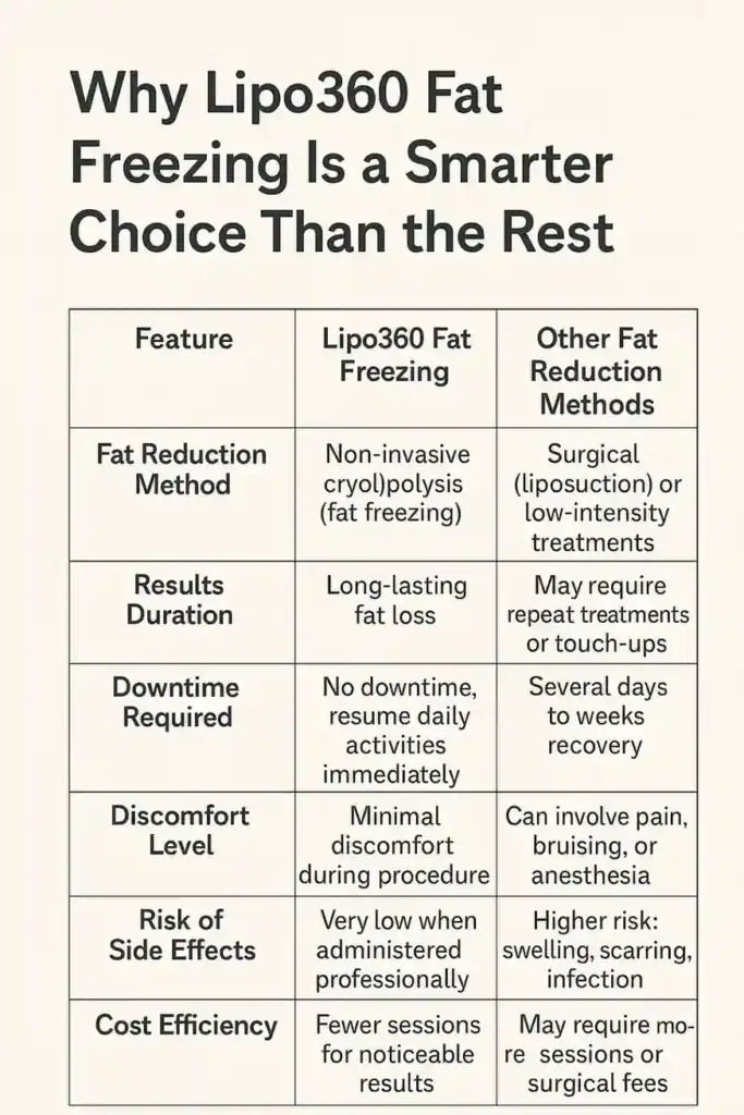 Is it possible to permanently freeze fat cells? 2 Table showing benefits of fat freezing to remove fat cells Littlehampton from Lipo 360