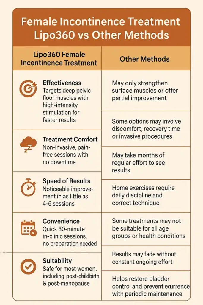 Comprehensive Guide To Female Incontinence Treatment Options 1 Table showing benefits of incontinence treatment Littlehampton